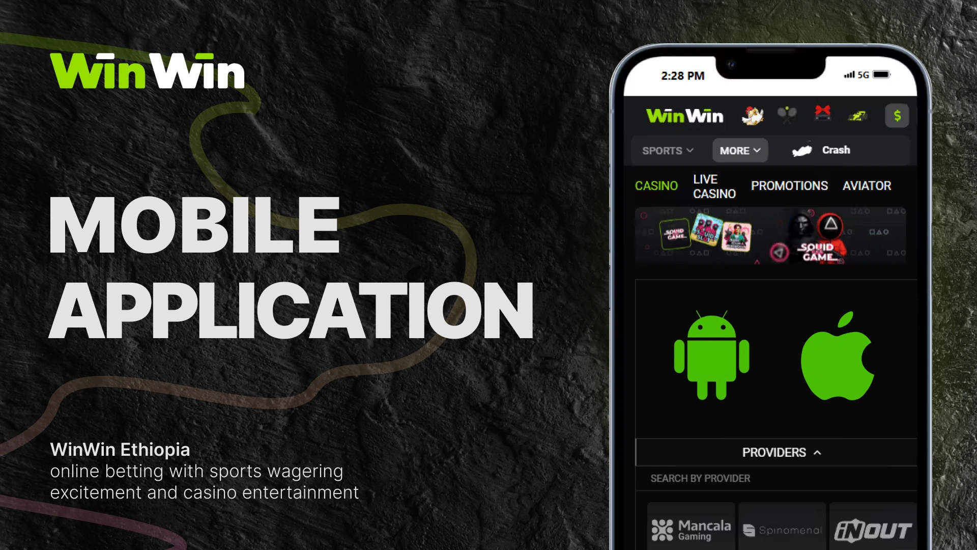 Winwin Ethiopia, a platform for sports betting on football, basketball, tennis, cricket, and online casino games. General information about the Android iOS mobile app.